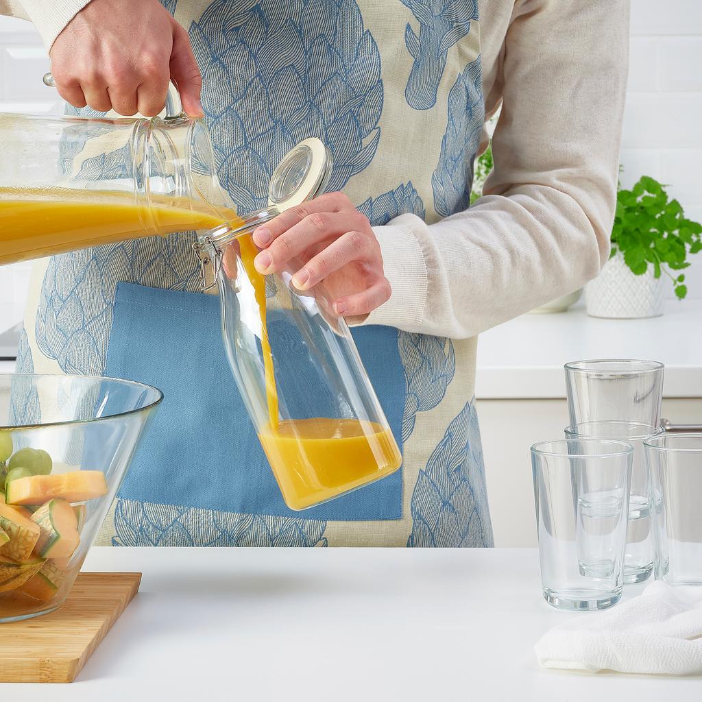 KORKEN IKEA Банка с крышкой, в форме бутылки, 1 л, прозрачное стекло