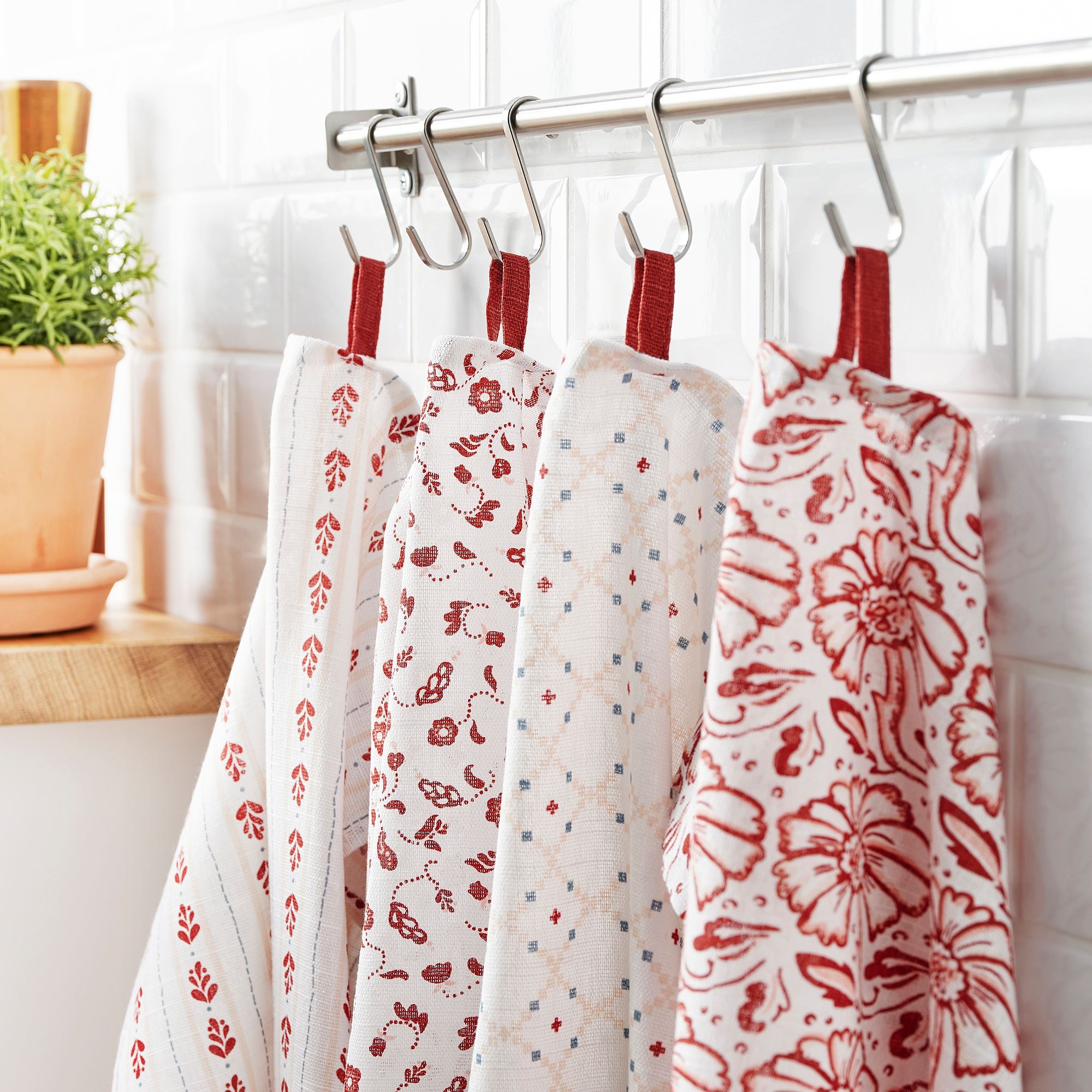 INAMARIA IKEA Полотенце кухонное, белый/красный, 45x60 см