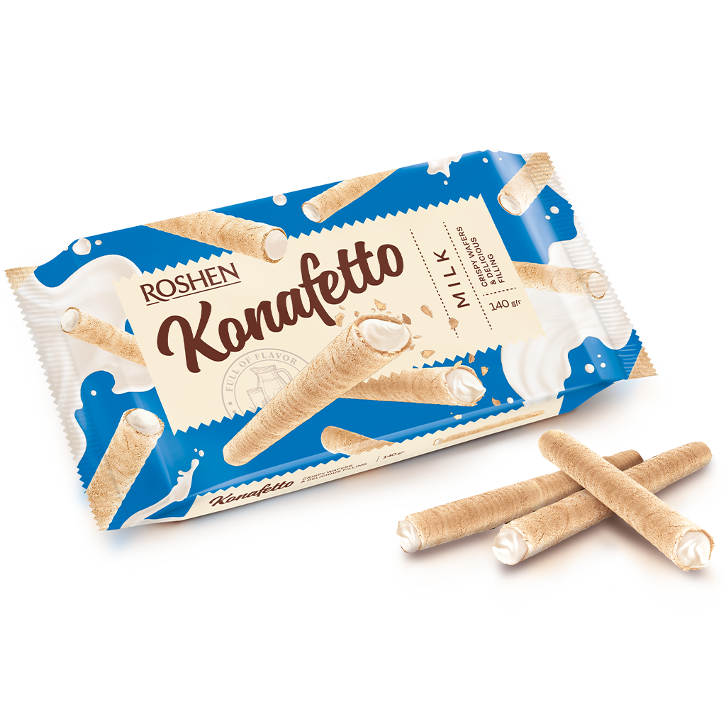 TRUBUSOARE ROSHEN de vafe Konafetto cu umplutura de lapte 140g / 15  buc