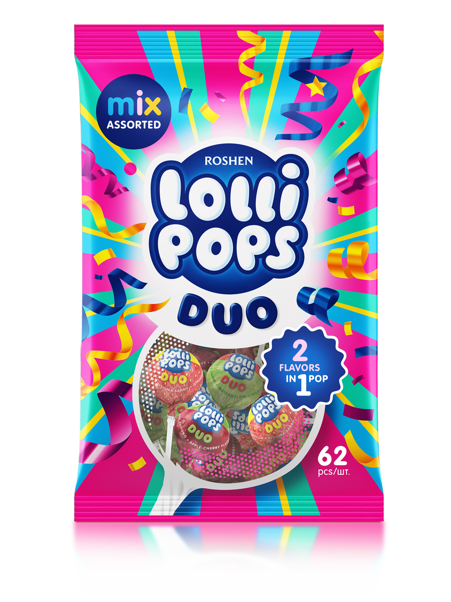 ВСЕ > CARAMELA ROSHEN Lollipops GUM Mix de fructe 0.92kg / 9buc