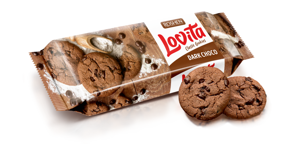 BISCUITI ROSHEN Lovita Classic cu cacao și buc. de glazură 150g / 16 buc