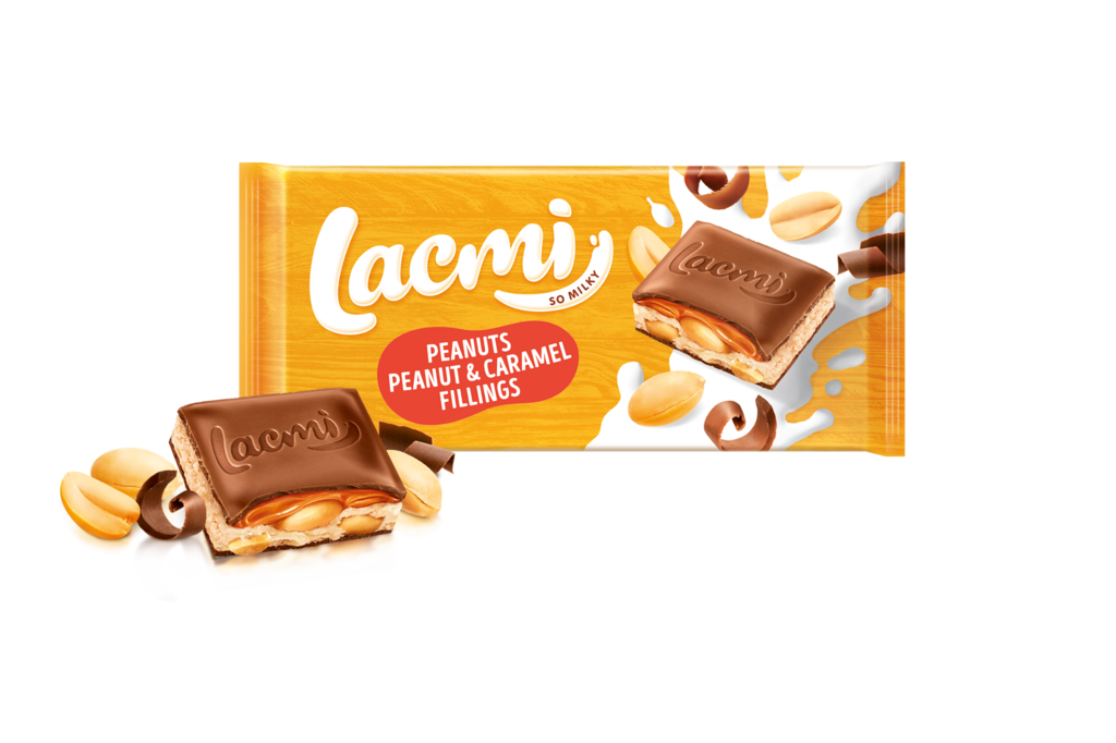 CIOCOLATA ROSHEN Lacmi lapte cu alune si umplutura de caramel-arahide 87 g /22 buc