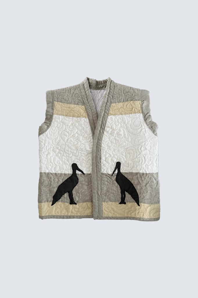 Vest "Stork" in the patchwork technique from the remains of linen. Kyiv collection. Mosaic. Drop 3