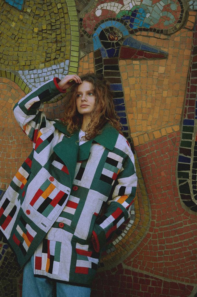 "Stripes" jacket in the patchwork technique from leftover linen. Kyiv collection. Mosaic