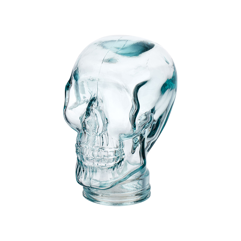 Череп стеклянный, голубой, гладкий