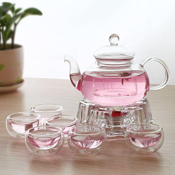 Чайник стеклянный 1000 мл + 6 чашек 60 мл