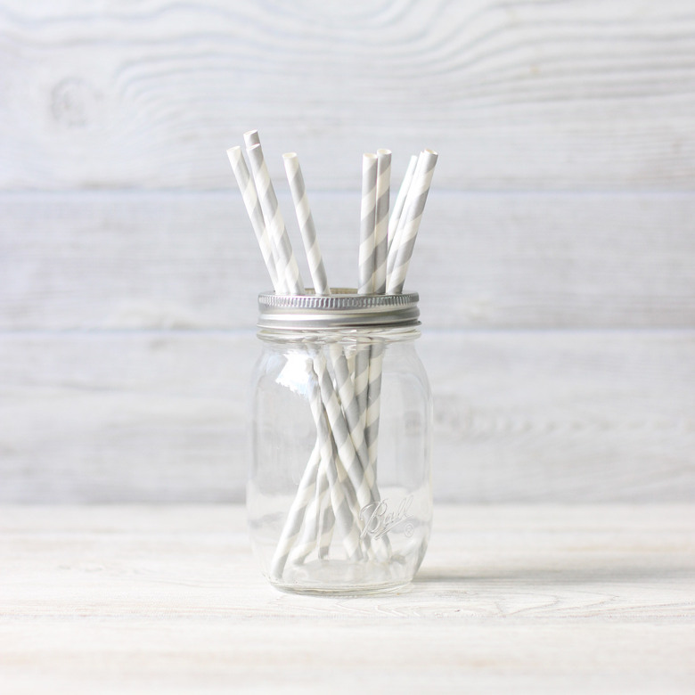 Трубочки бумажные серые 10 шт, полоска