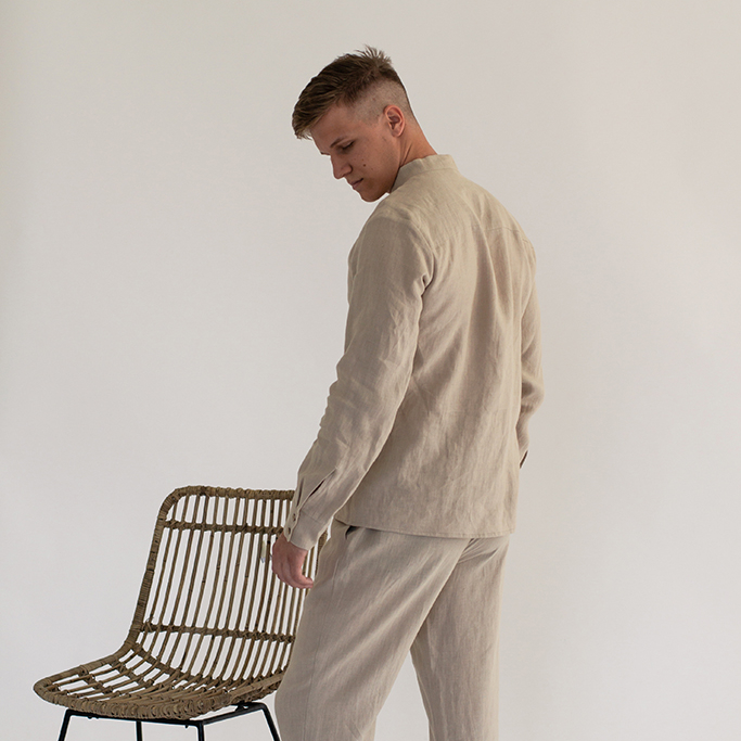 Men's shirt with stand collar