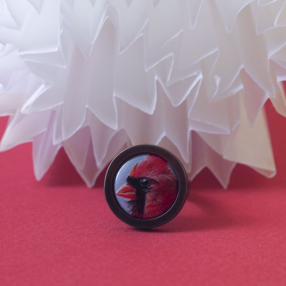 Кольцо с горячей эмалью КРАСНЫЙ КАРДИНАЛ на заказ