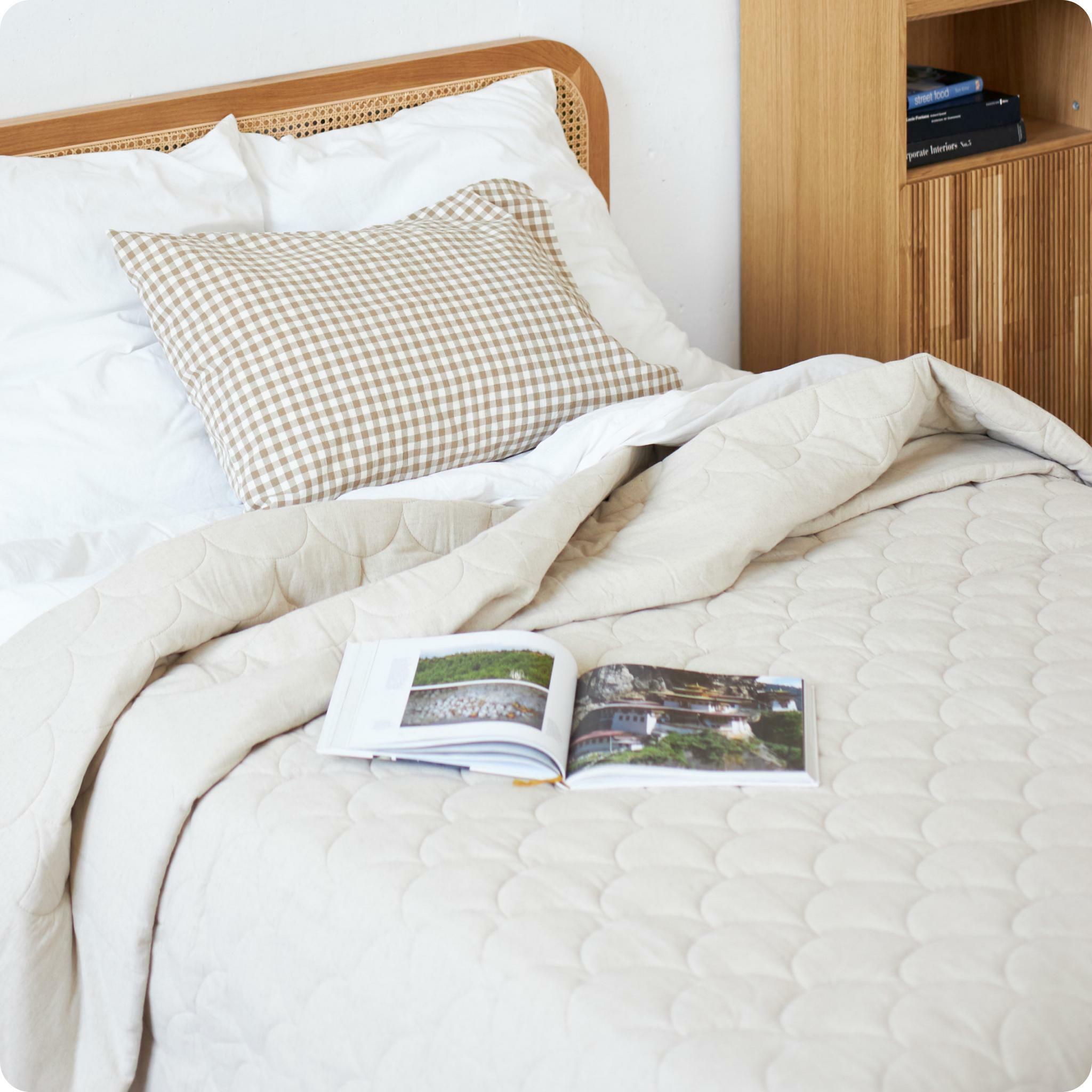 LINEN NATURE, покрывало на кровать стеганое льняное, цвет натуральный бежевый