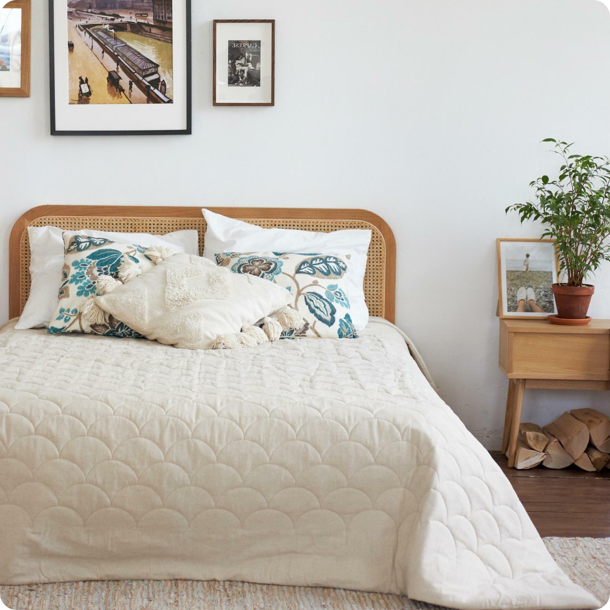 LINEN NATURE, покрывало на кровать стеганое льняное, цвет натуральный бежевый
