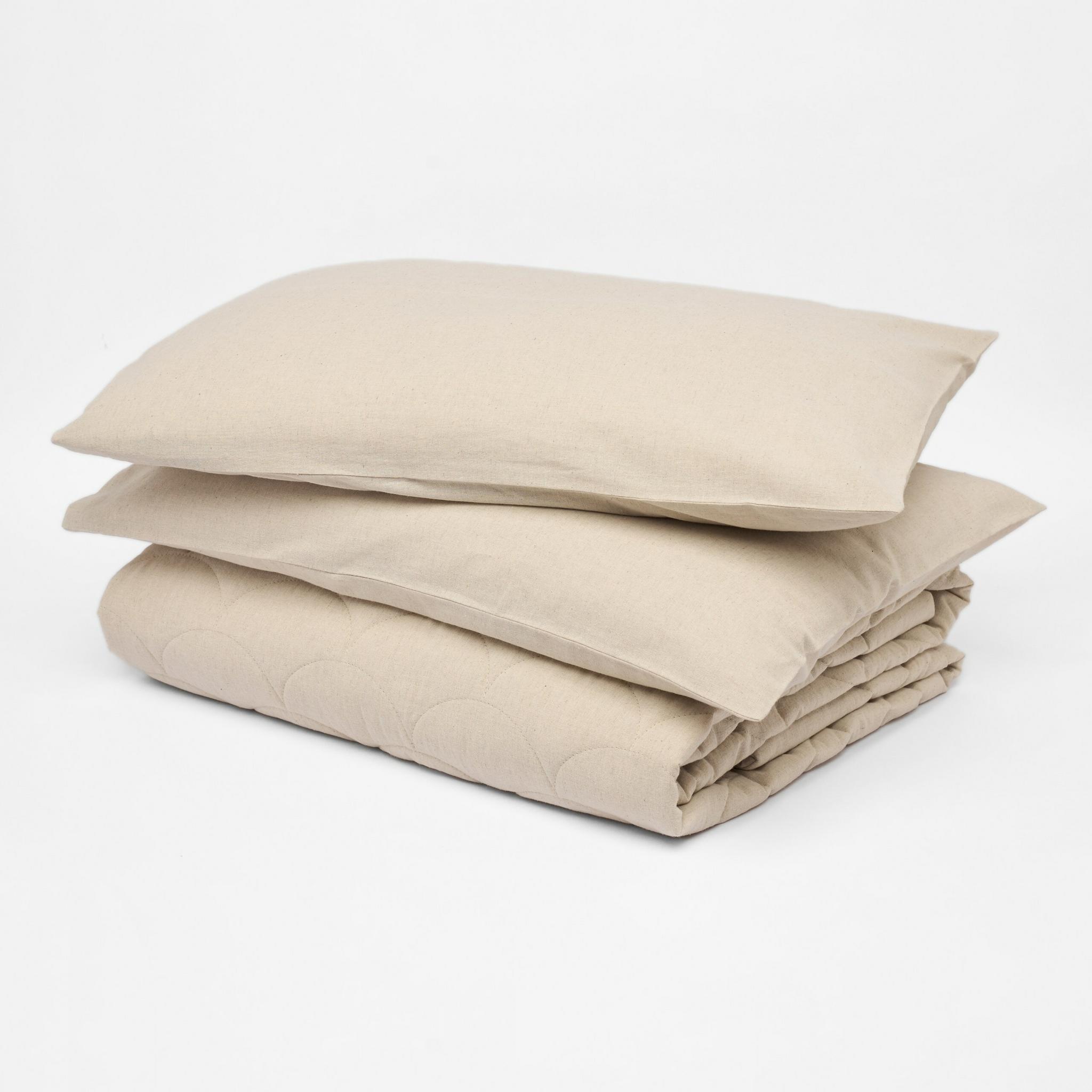 LINEN NATURE, покрывало на кровать стеганое льняное, цвет натуральный бежевый