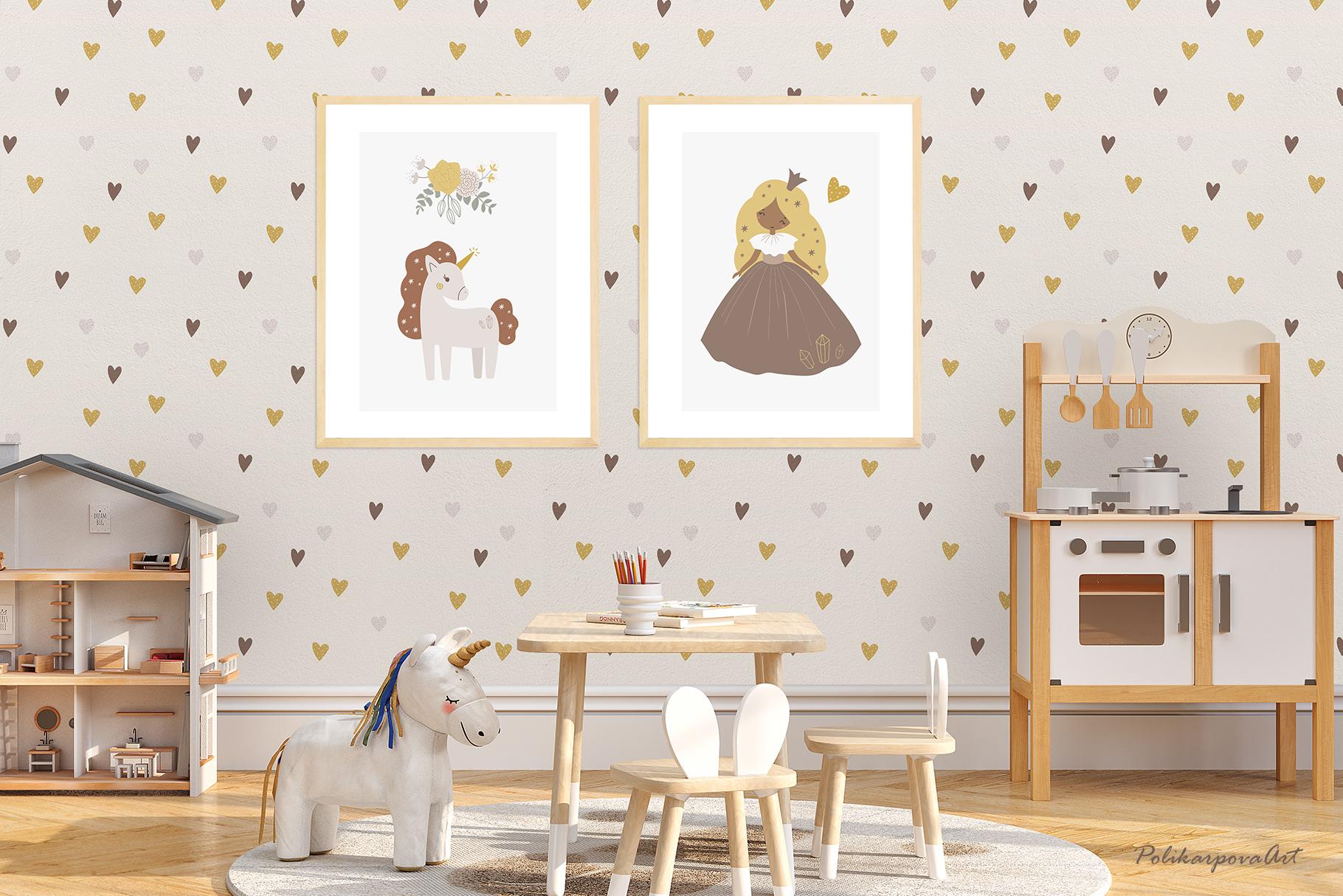 Vector collection "Princess and Unicorn" - children's illustrations and seamless patterns