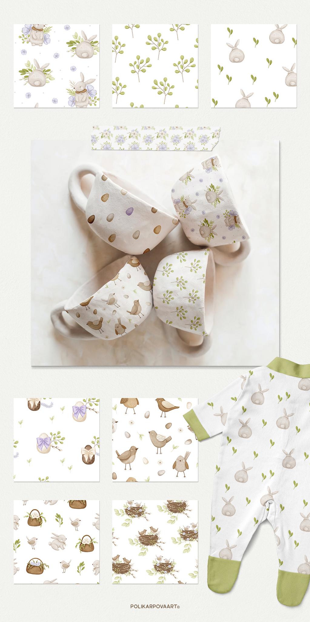 Collection "Spring time" - children's illustrations and patterns, flower bouquets and wreaths