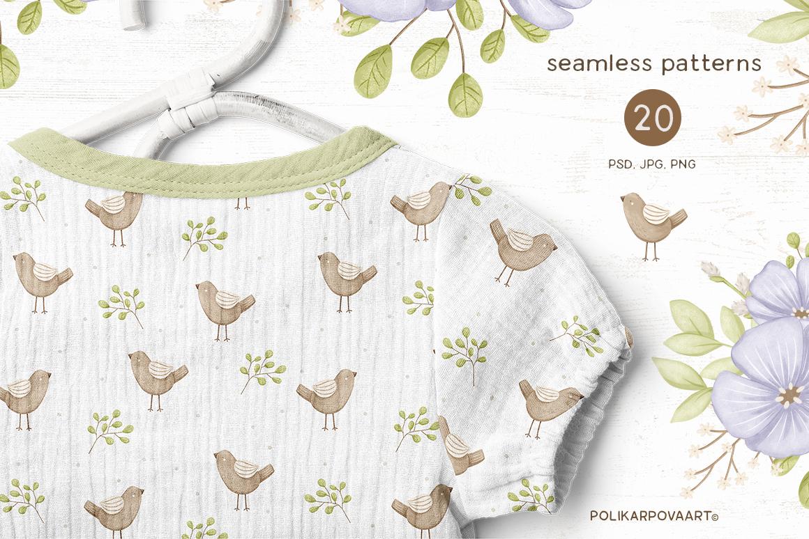 Collection "Spring time" - children's illustrations and patterns, flower bouquets and wreaths
