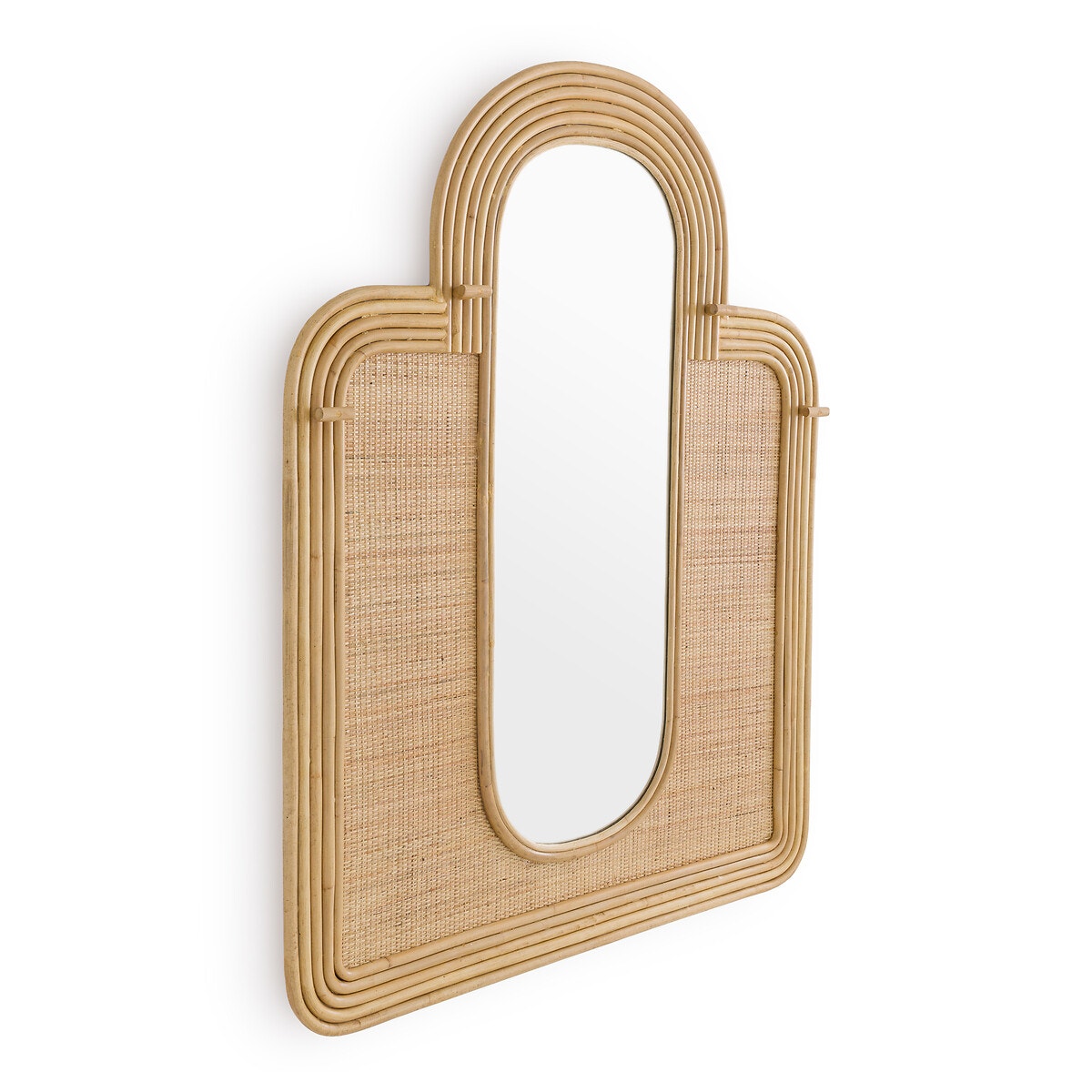 Зеркало для прихожей с четырьмя крючками из ротанга