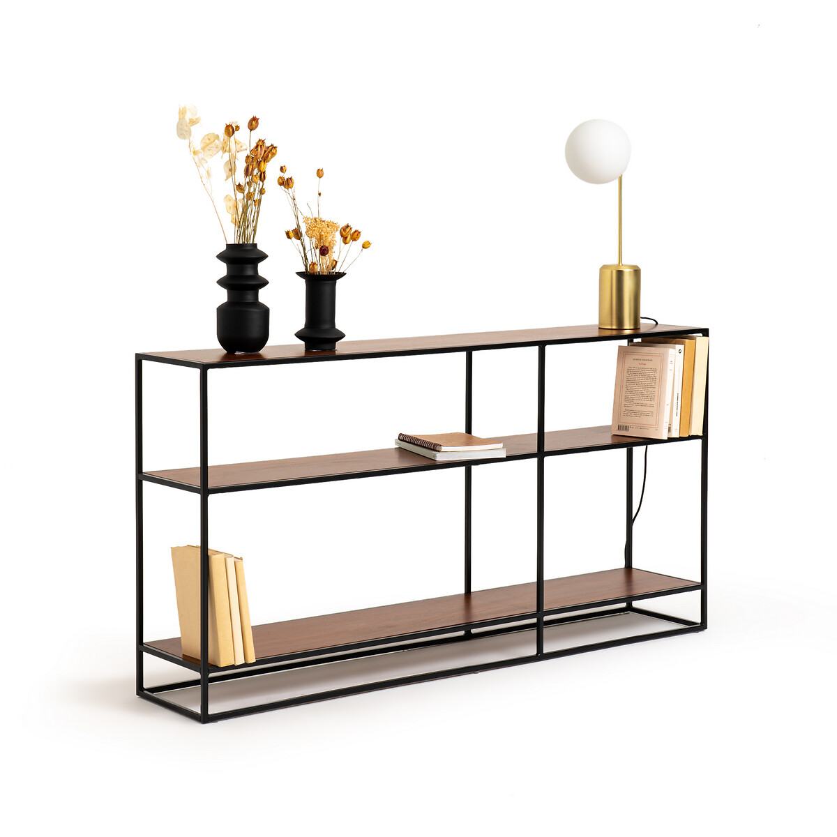 Этажерка-консоль из орехового дерева и металла