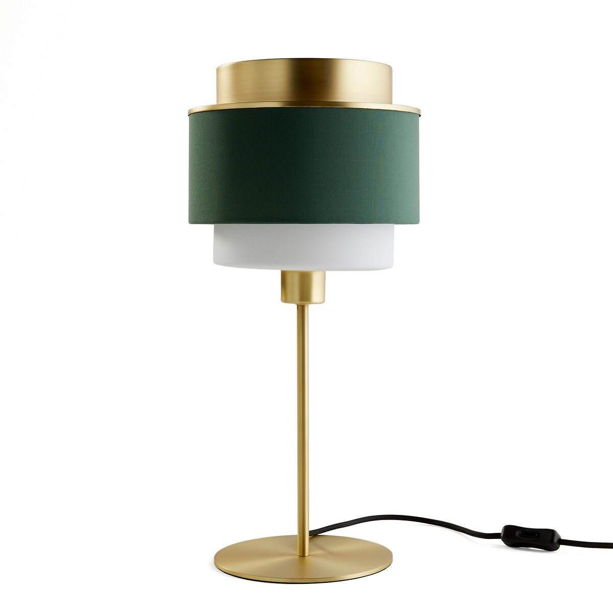 Настольная лампа из латуни, опалового стекла и хлопка