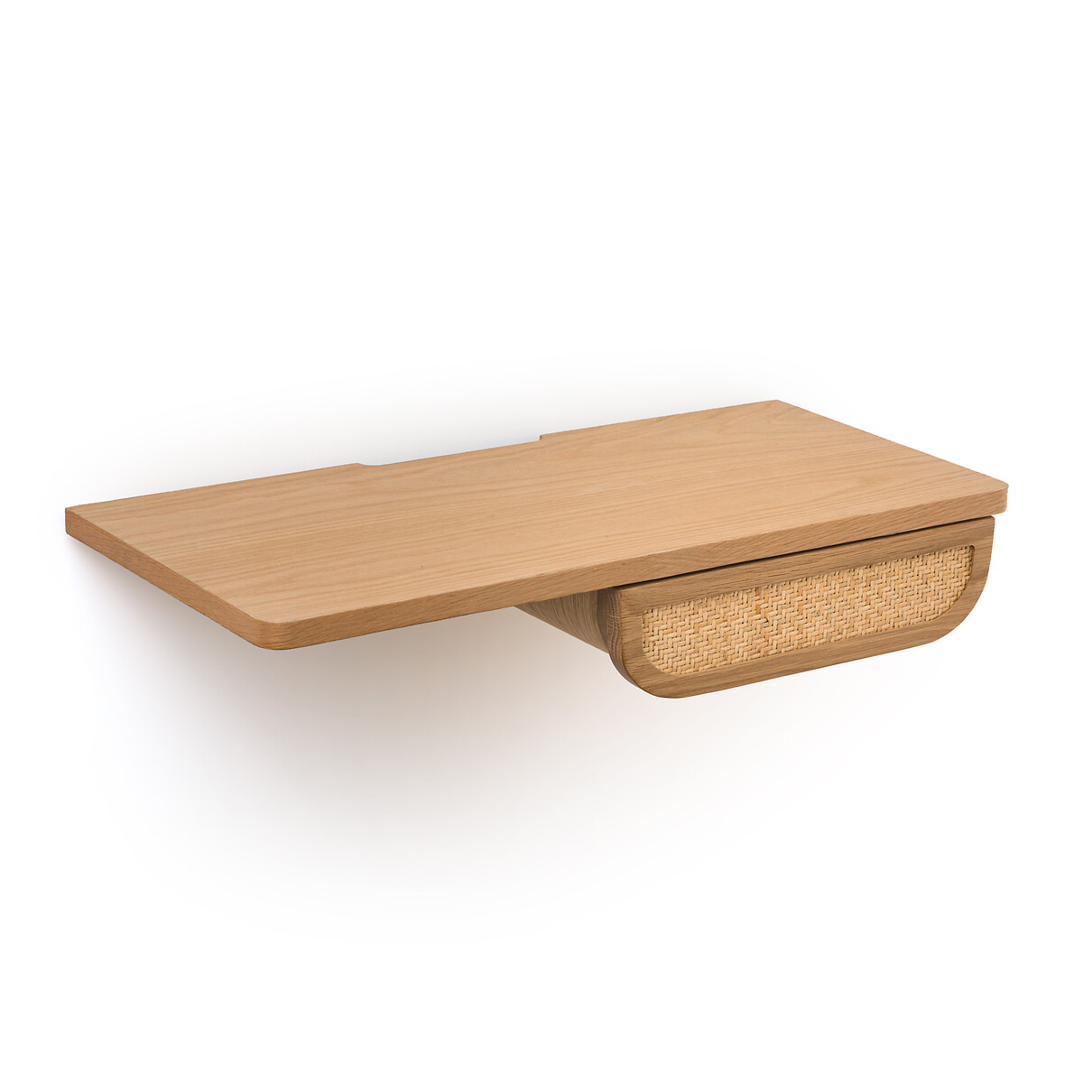 Тумба прикроватная настенная из шпона дуба и ротанга с одним ящиком