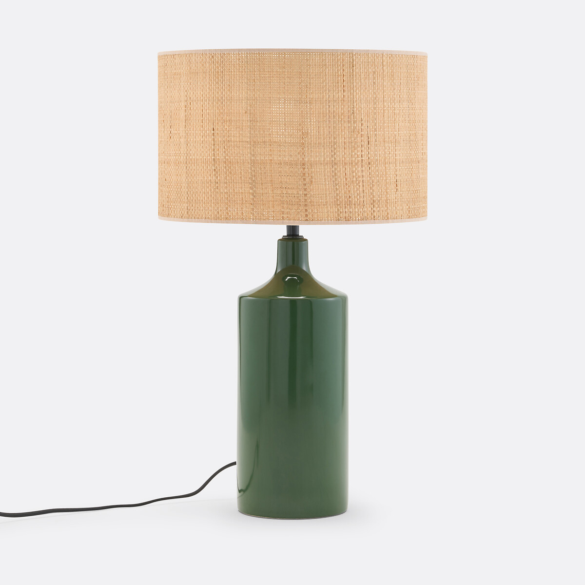 Лампа настольная из керамики и рафии (зеленый)