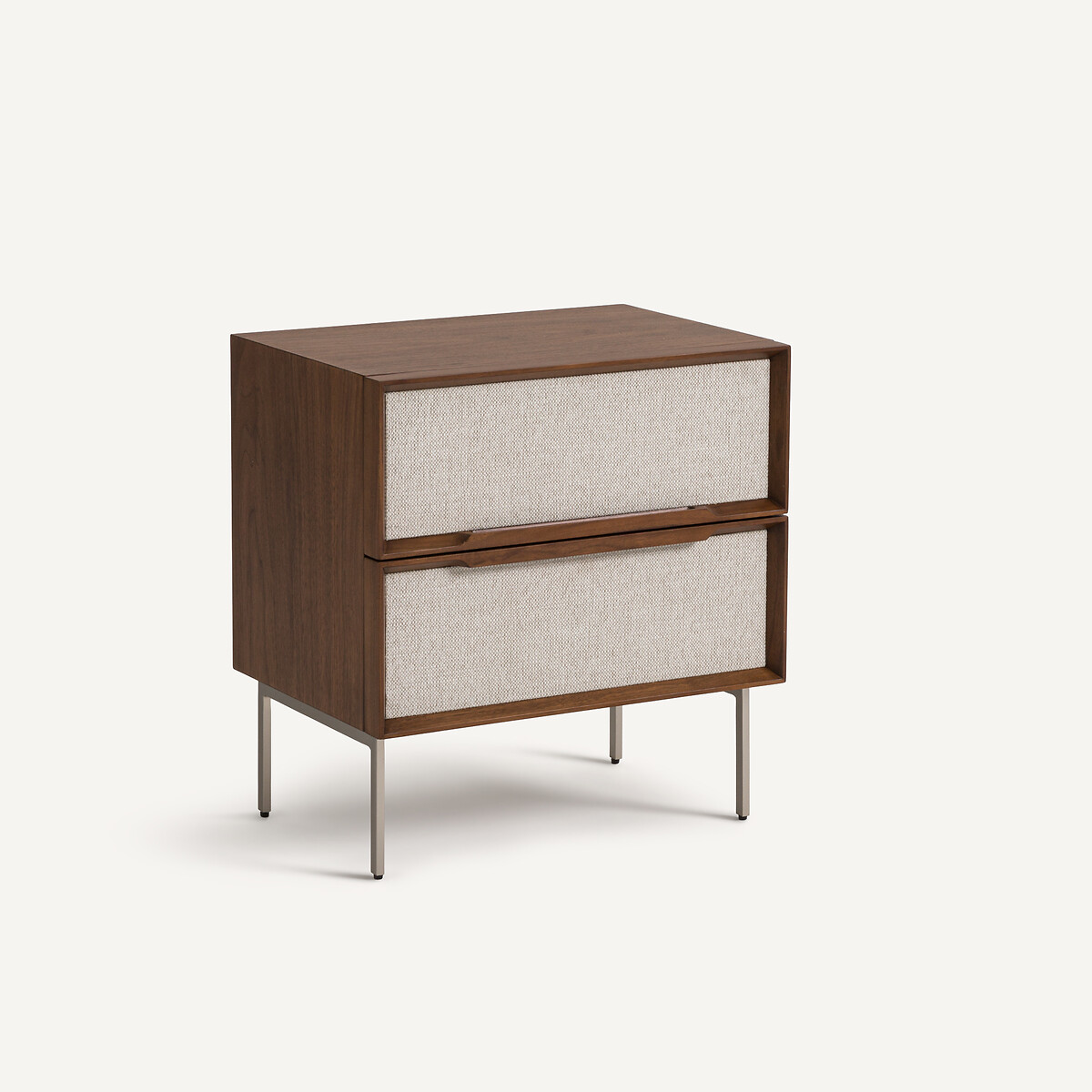 Прикроватная тумбочка с 2 ящиками, шпон ореха и ткань