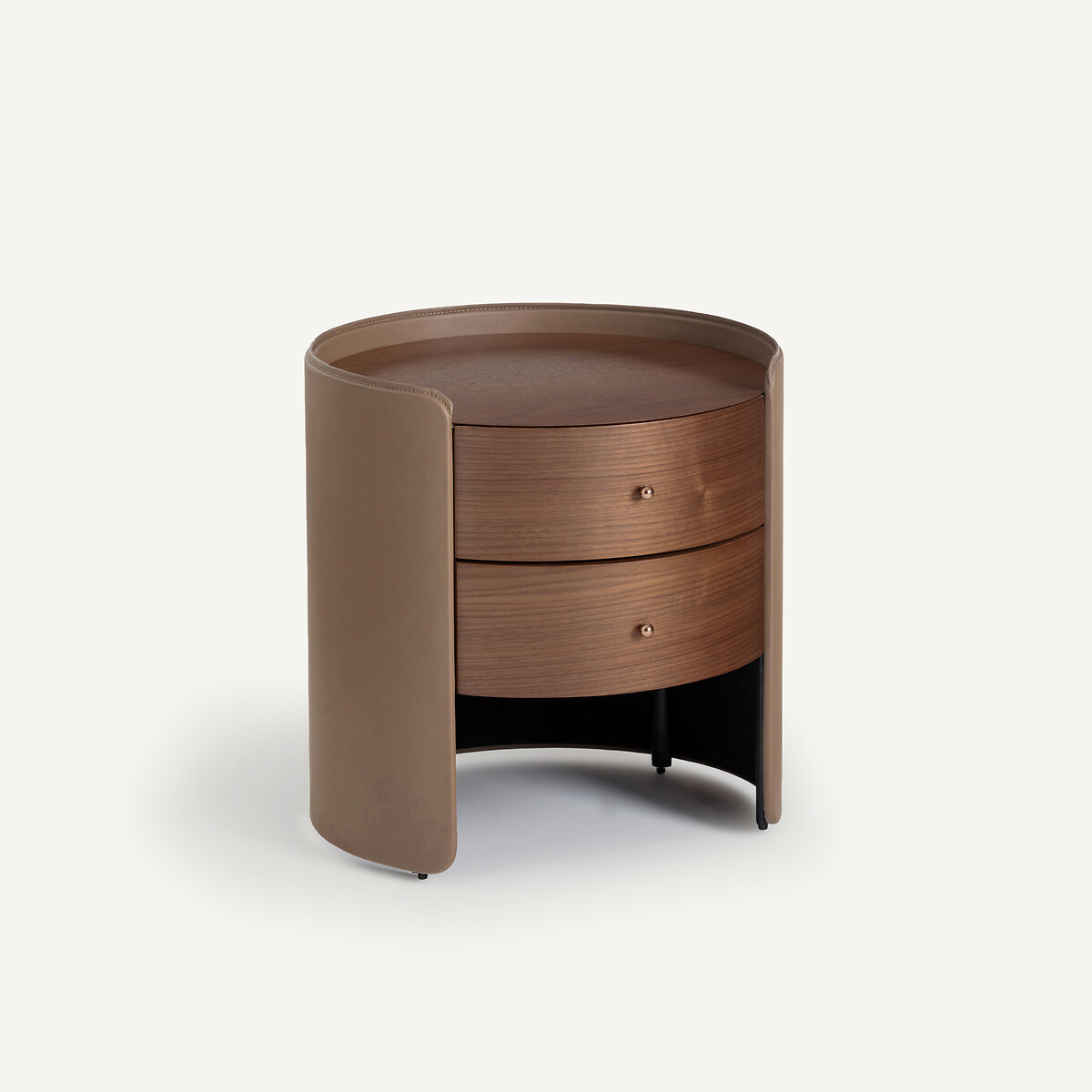 Прикроватная тумбочка, облицованная орехом и кожей