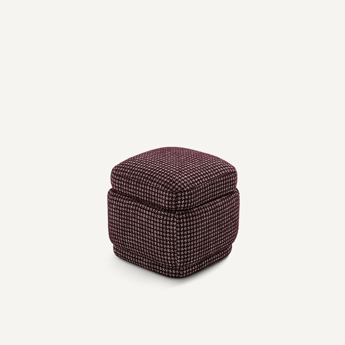 Пуф из жаккардовой ткани с рисунком «гусиная лапка» (красно-фиолетовый)
