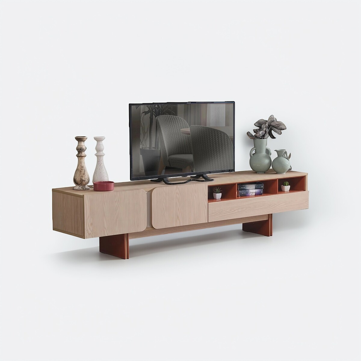 ТВ-тумба с открытыми и закрытыми секциям