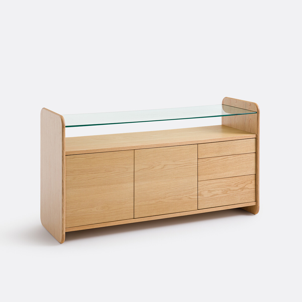 Буфет из шпона дуба, столешница из закаленного стекла