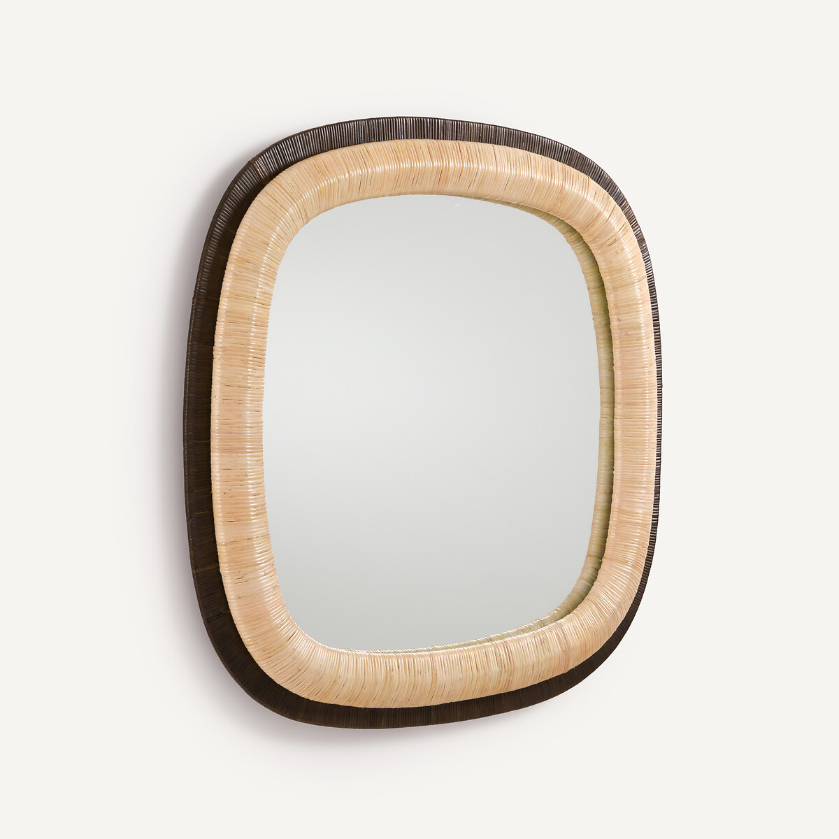 Квадратное зеркало в двухцветной ротанговой раме, В91 см