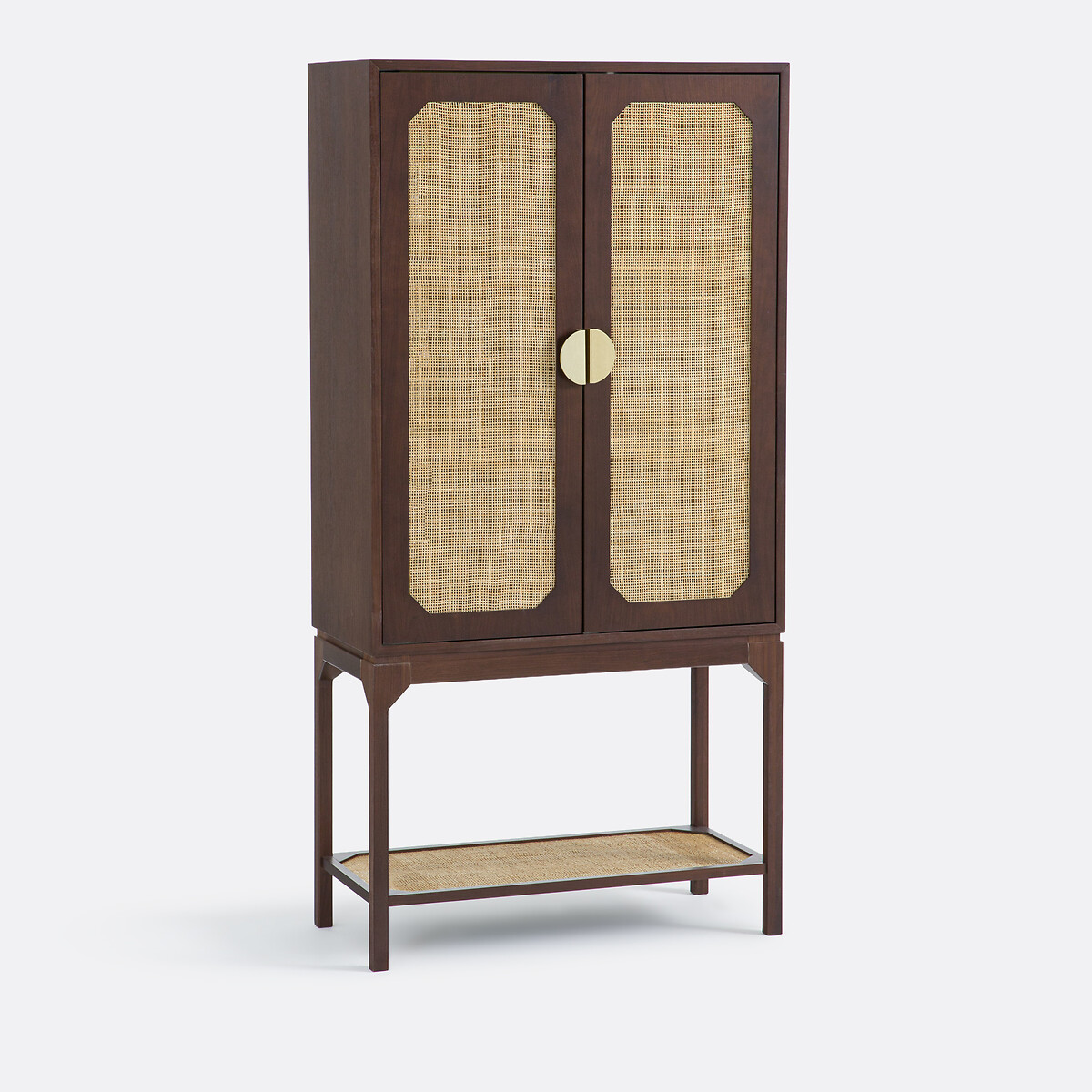 Барный шкаф из шпона ореха с ротанговым плетением