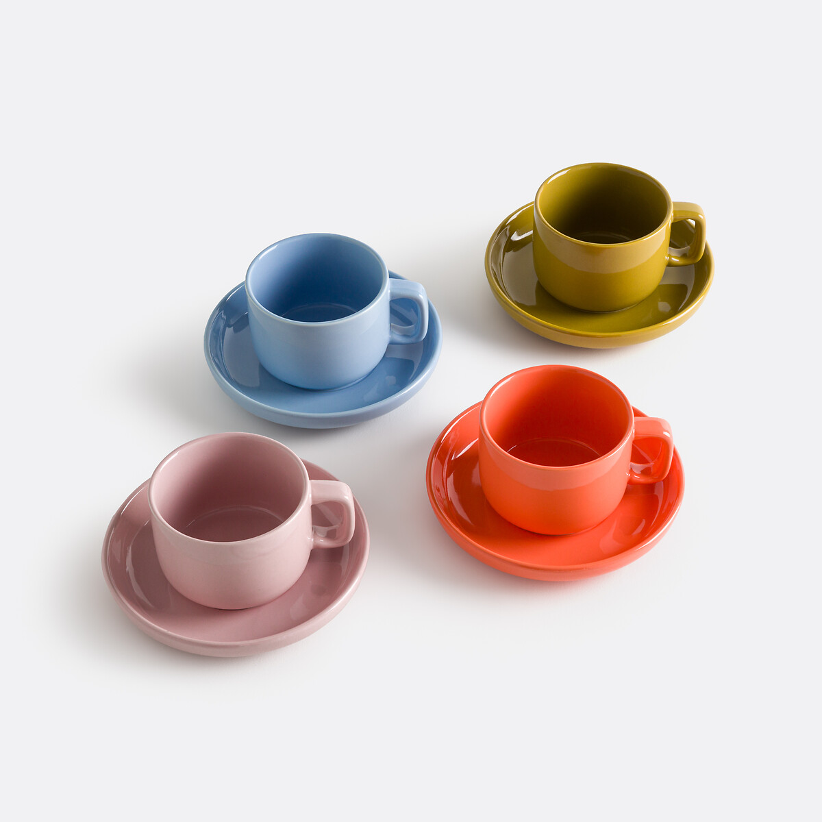 Набор из 4 чашек и блюдец из глазурованного керамогранита