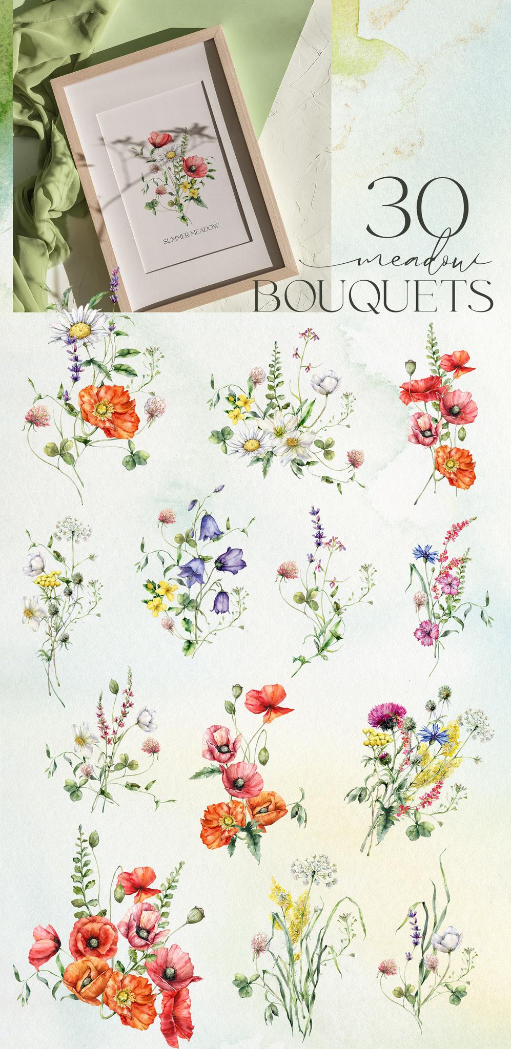 Watercolor Wildflowers Bouquets Summer Collection