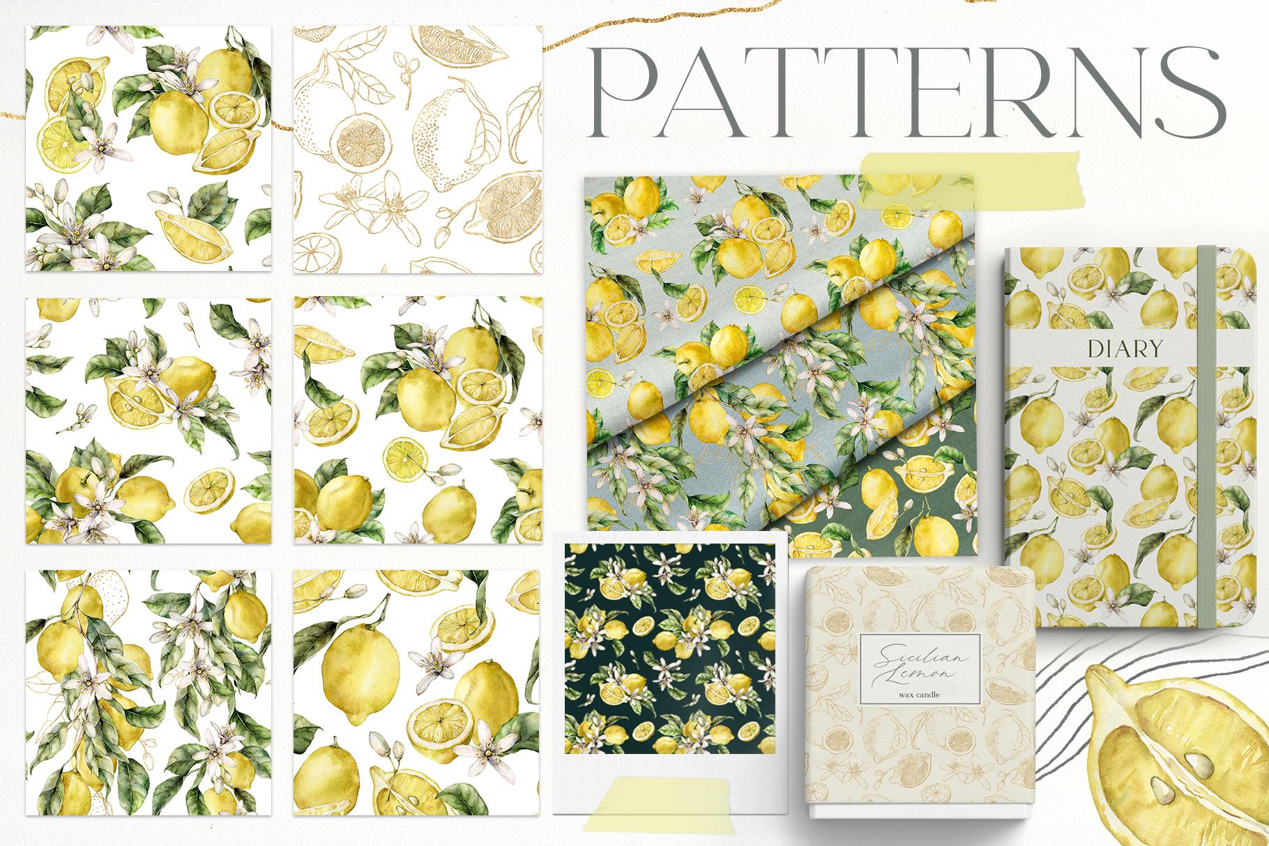 Lemons Watercolor Illustrations & Abstract Design