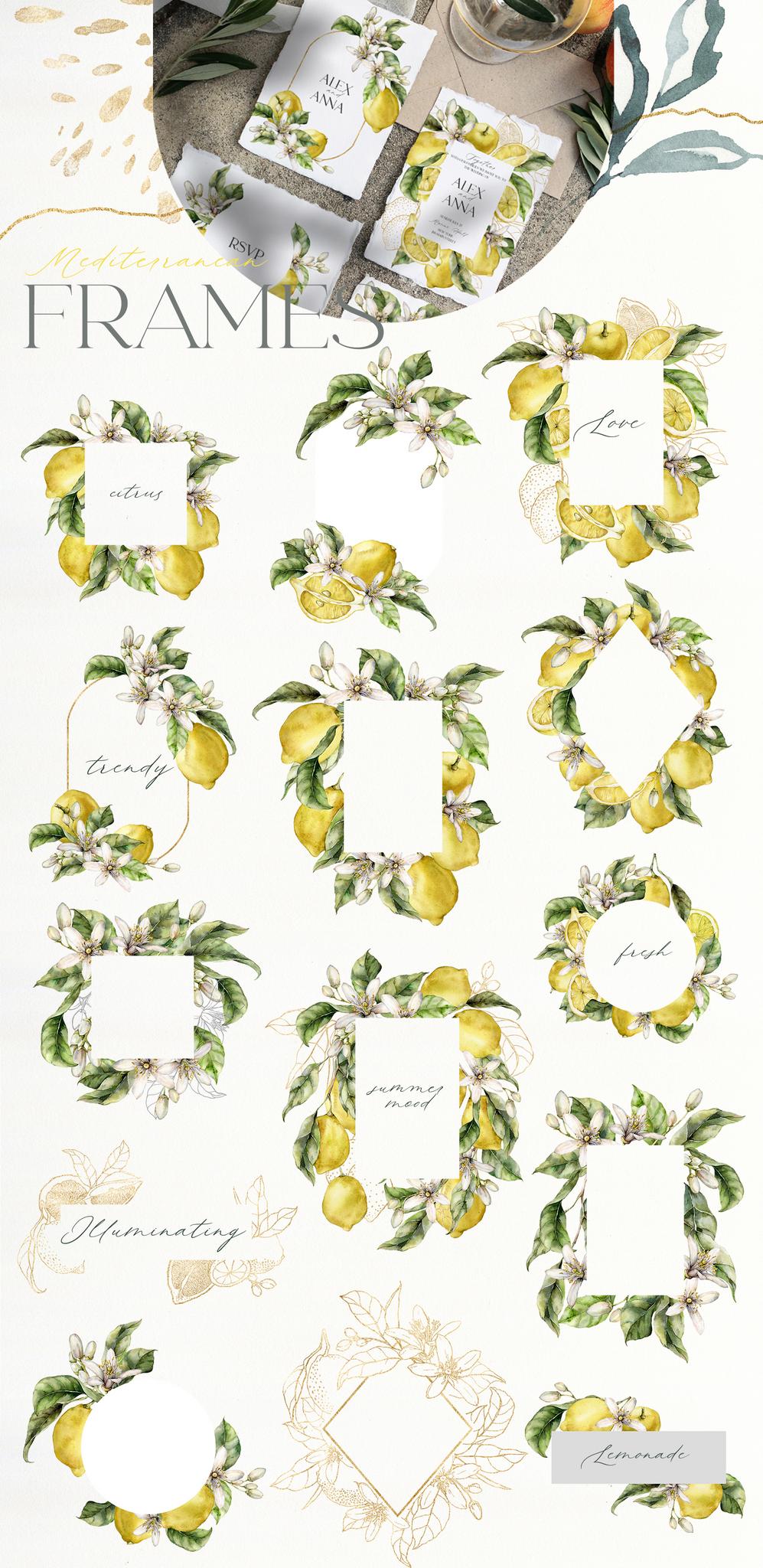 Lemons Watercolor Illustrations & Abstract Design