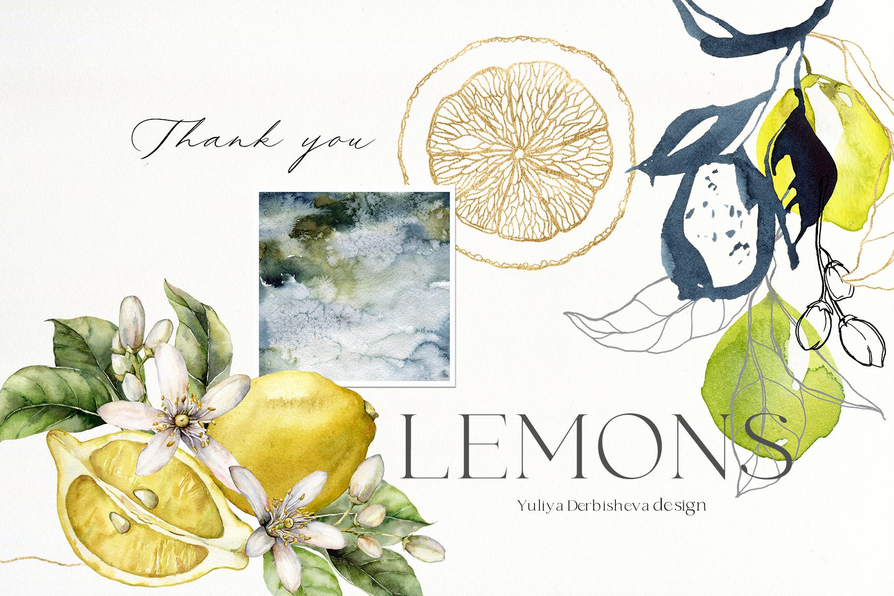Lemons Watercolor Illustrations & Abstract Design