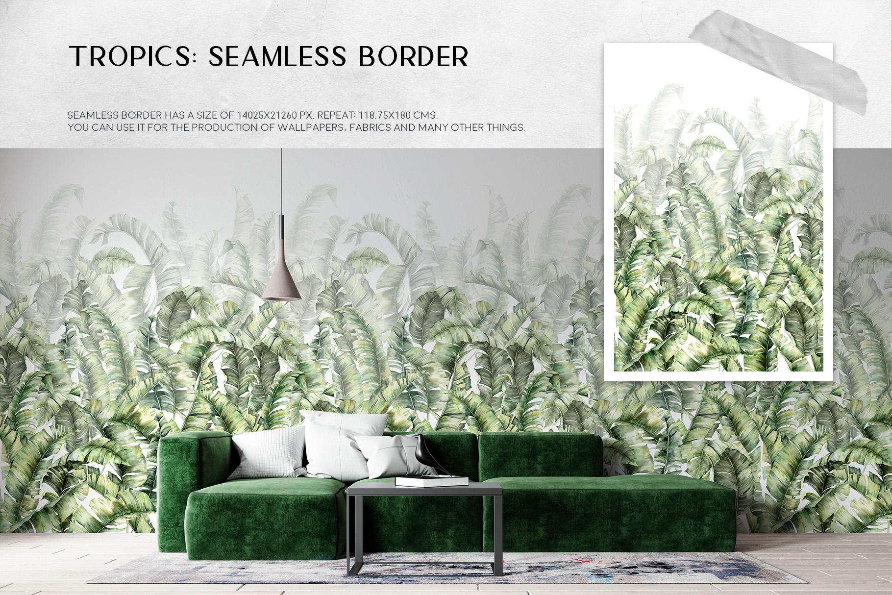 Tropics: tropical leaves and flowers surface patterns design