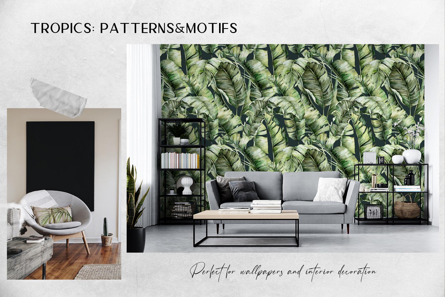 Tropics: tropical leaves and flowers surface patterns design