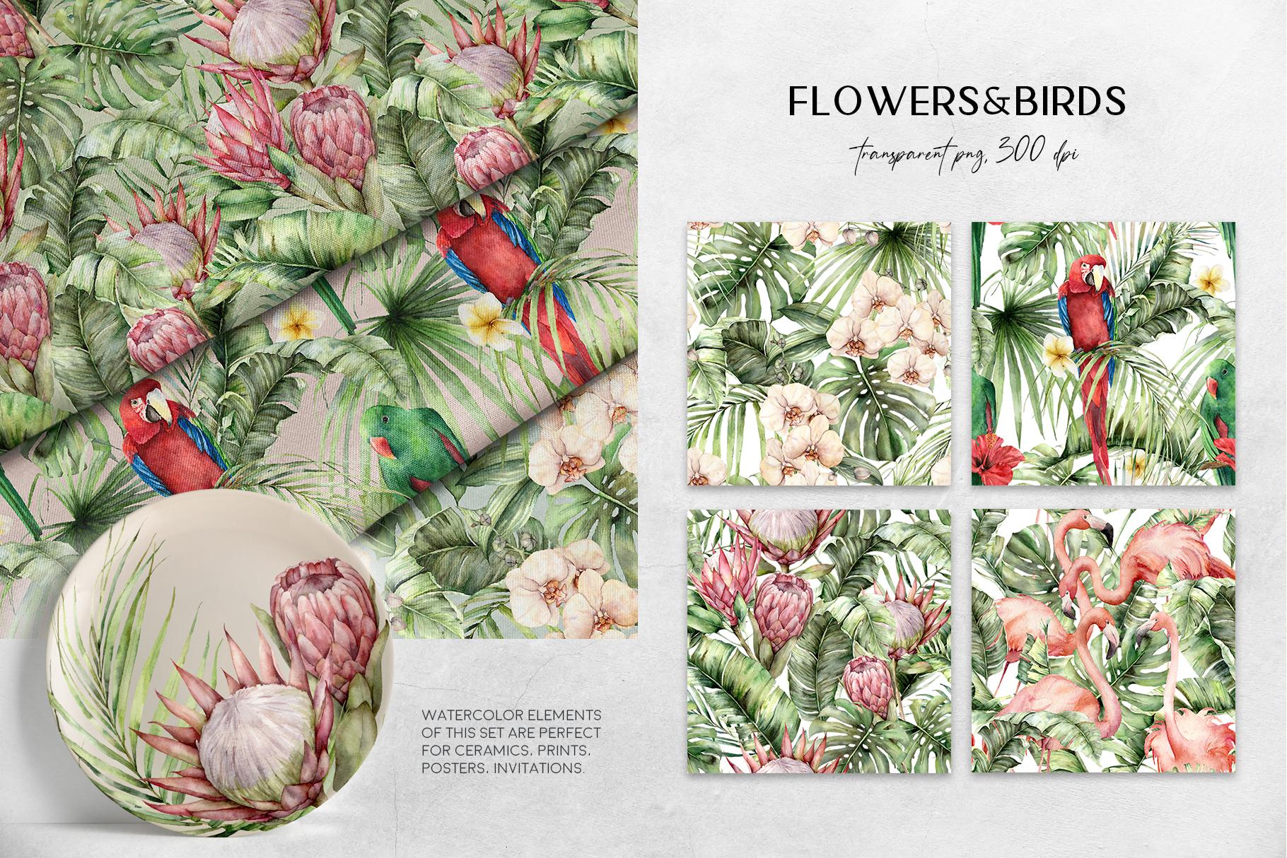 Tropics: tropical leaves and flowers surface patterns design