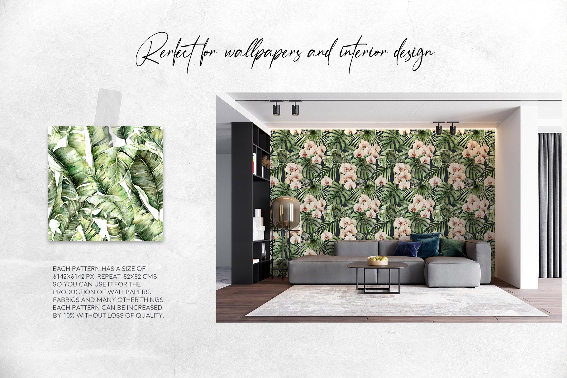 Tropics: tropical leaves and flowers surface patterns design