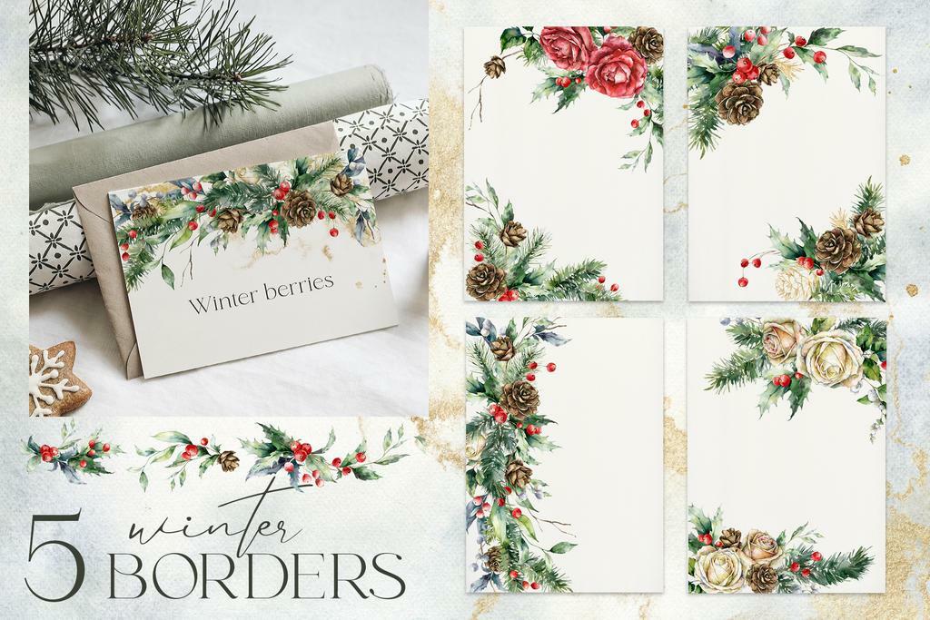 Winter Floral Watercolor Frame Copy Space Made Pastel Leaves Berries Stock  Illustration by ©karissaa #528561036