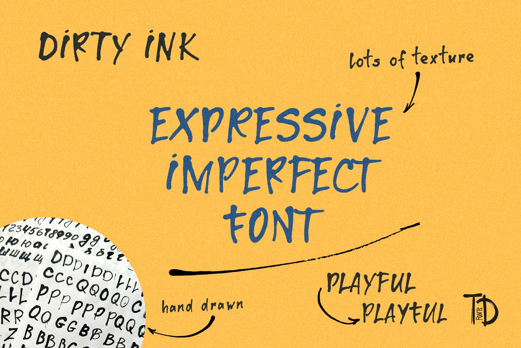 Dirty Ink unique handwriting font with hand drawn texture