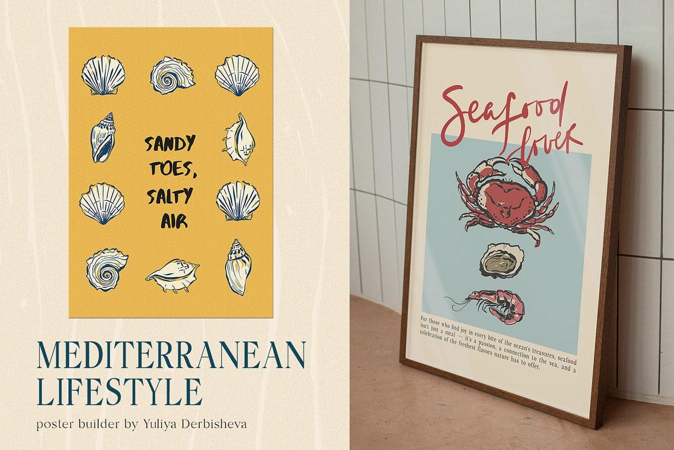 Mediterranean Lifestyle Posters Art Prints vector collection