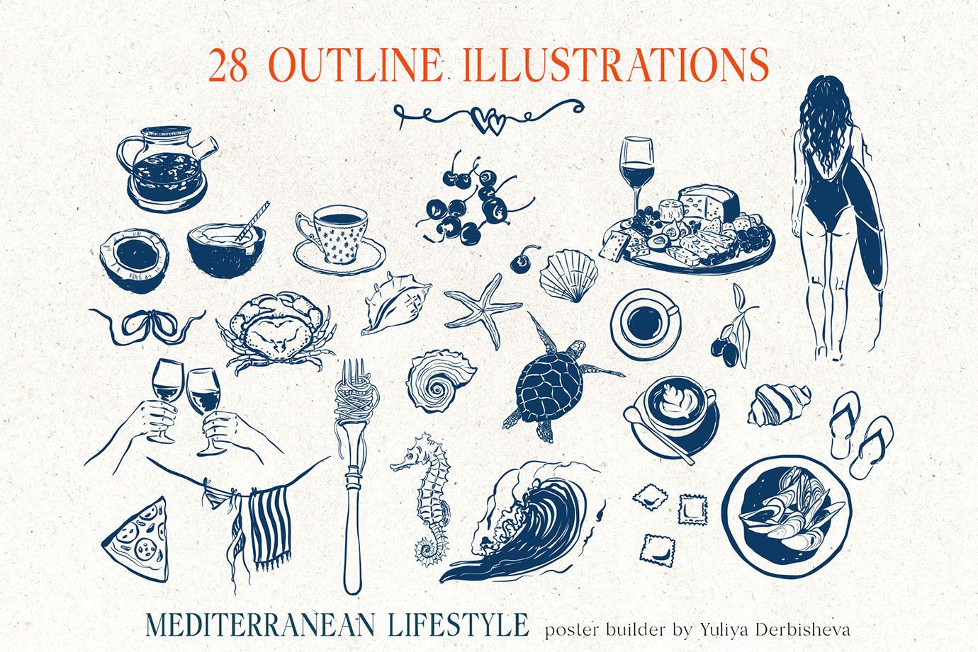 Mediterranean Lifestyle Posters Art Prints vector collection