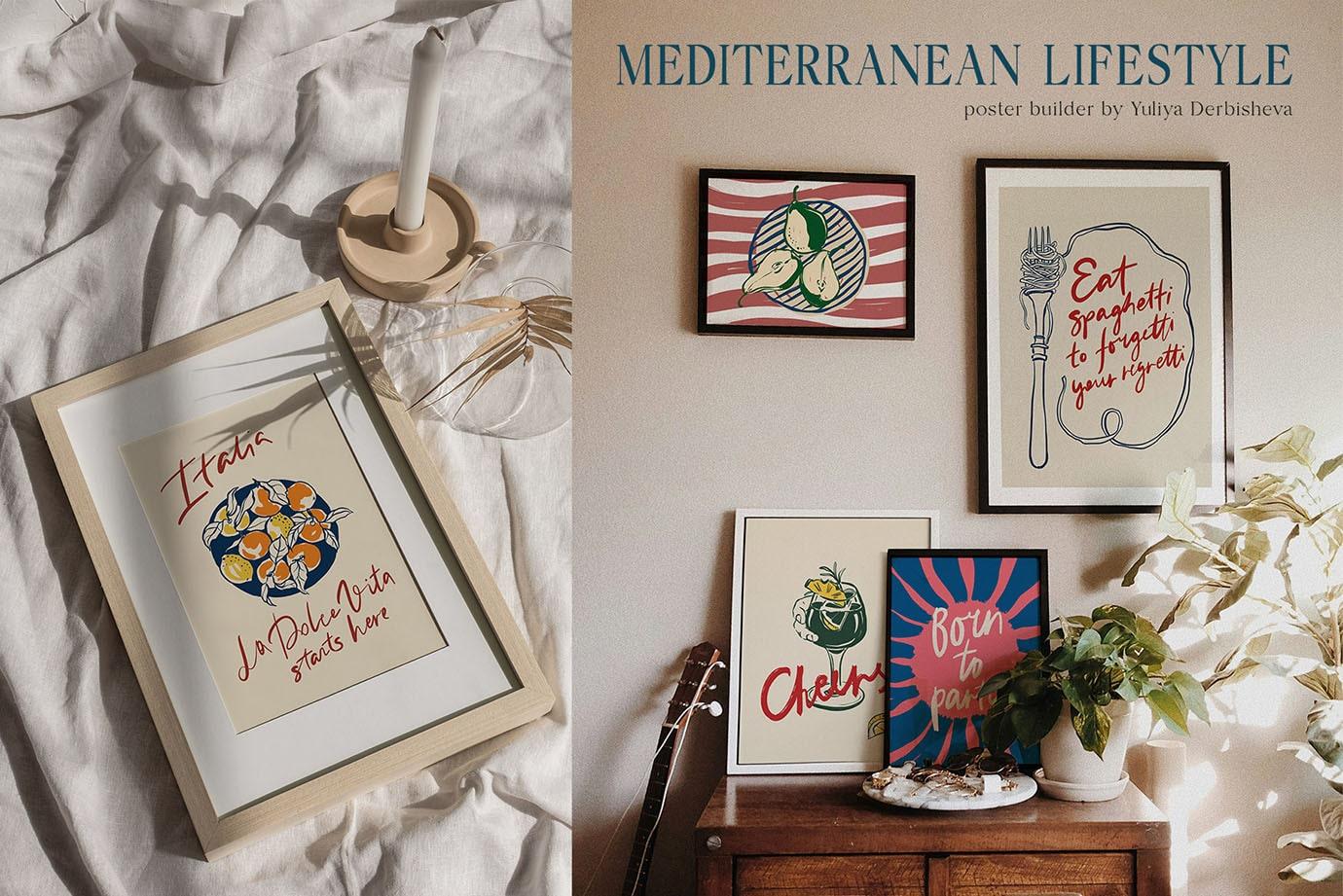 Mediterranean Lifestyle Posters Art Prints vector collection