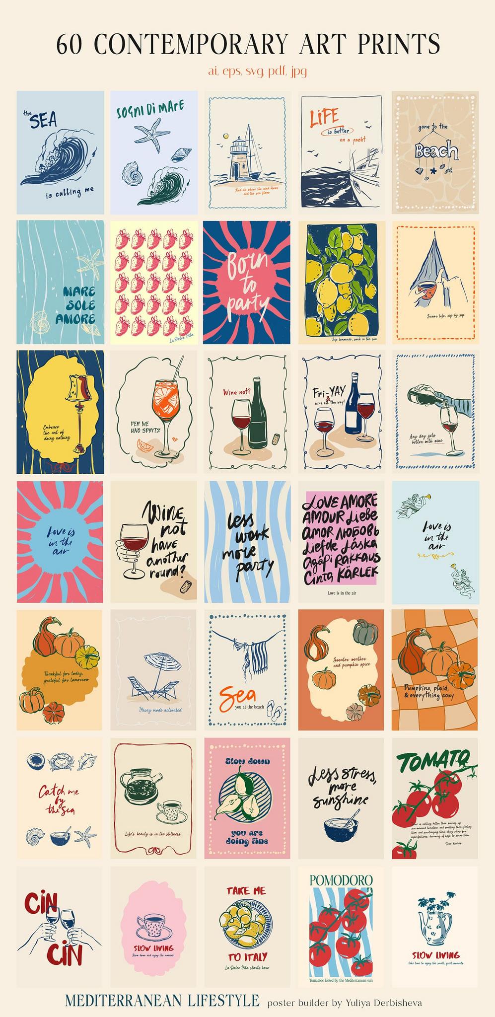 Mediterranean Lifestyle Posters Art Prints vector collection