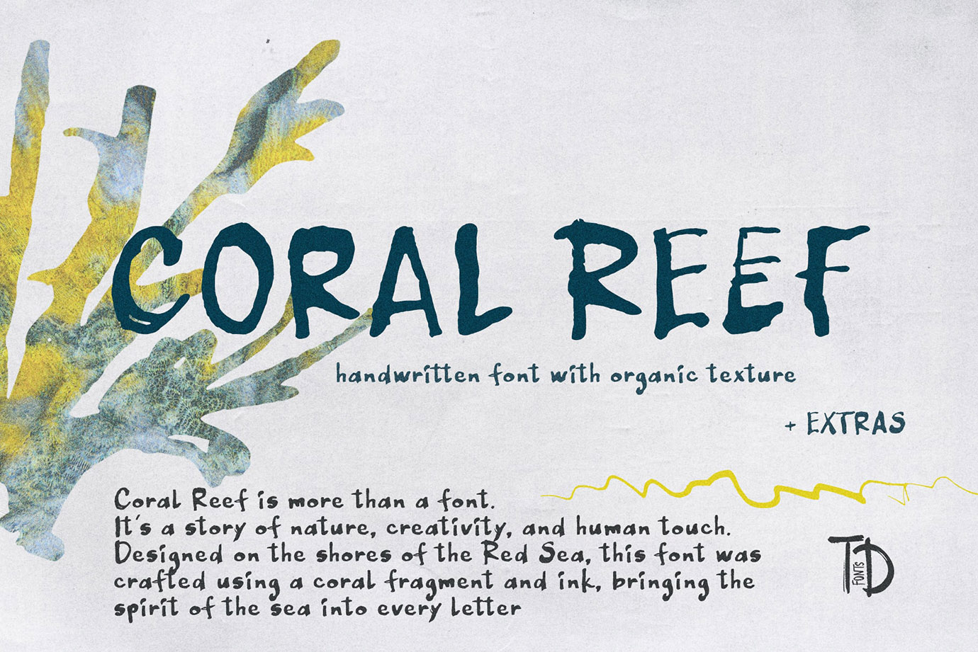 Coral reef Ink Handwriting font with organic ocean texture