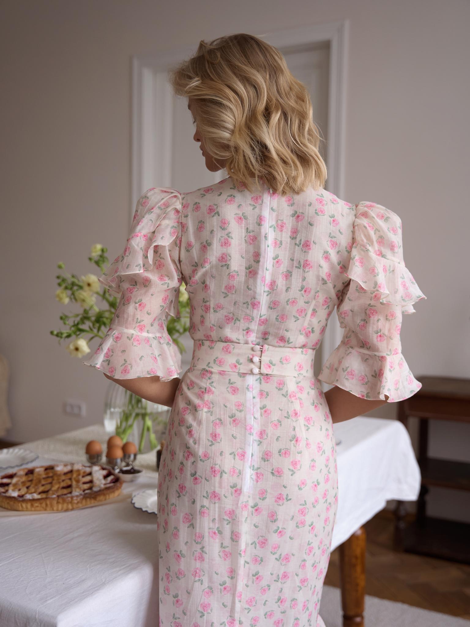 Платье «Adriana» с розовыми розочками