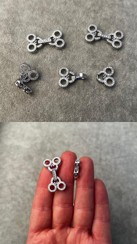 Застежка многорядная  родий с фианитами