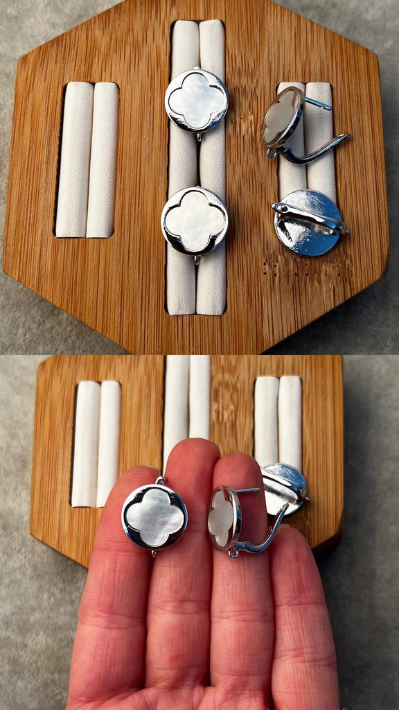 Швензы родий с перламутром 16 мм